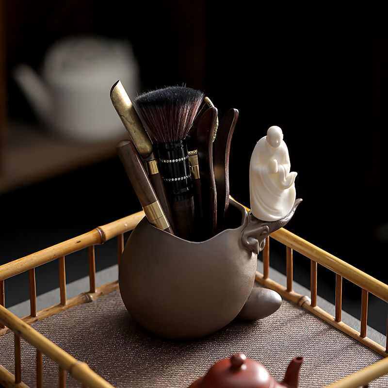 禅意小僧茶道六君子黑檀木套装茶夹茶刷零配件六件套工具茶具配件