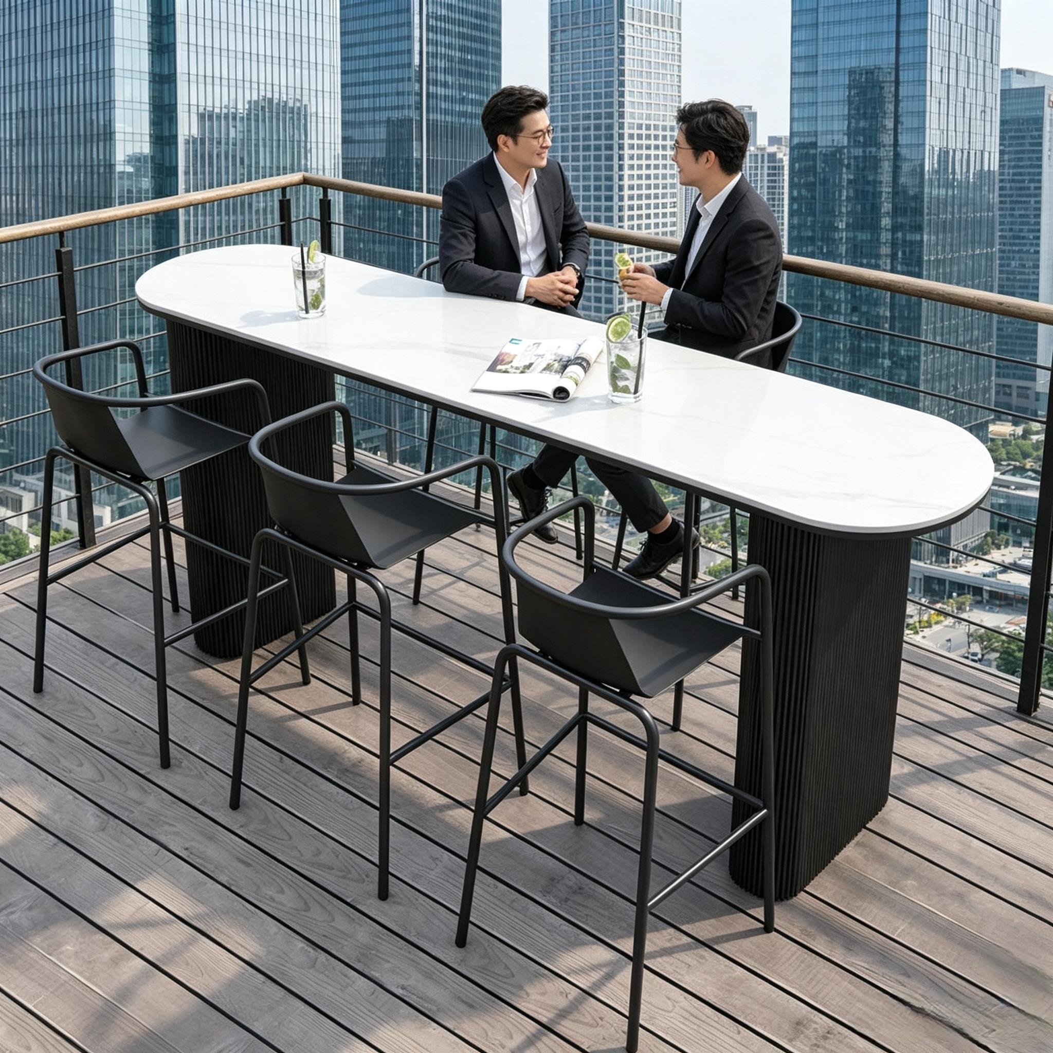 户外庭院岩板吧台桌椅休闲阳台露天酒吧台高脚桌咖啡厅靠墙长条桌