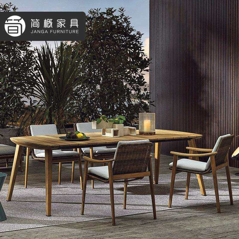 休闲庭院实木餐椅高端别墅花园露天柚木家具酒店餐厅一桌四椅组合