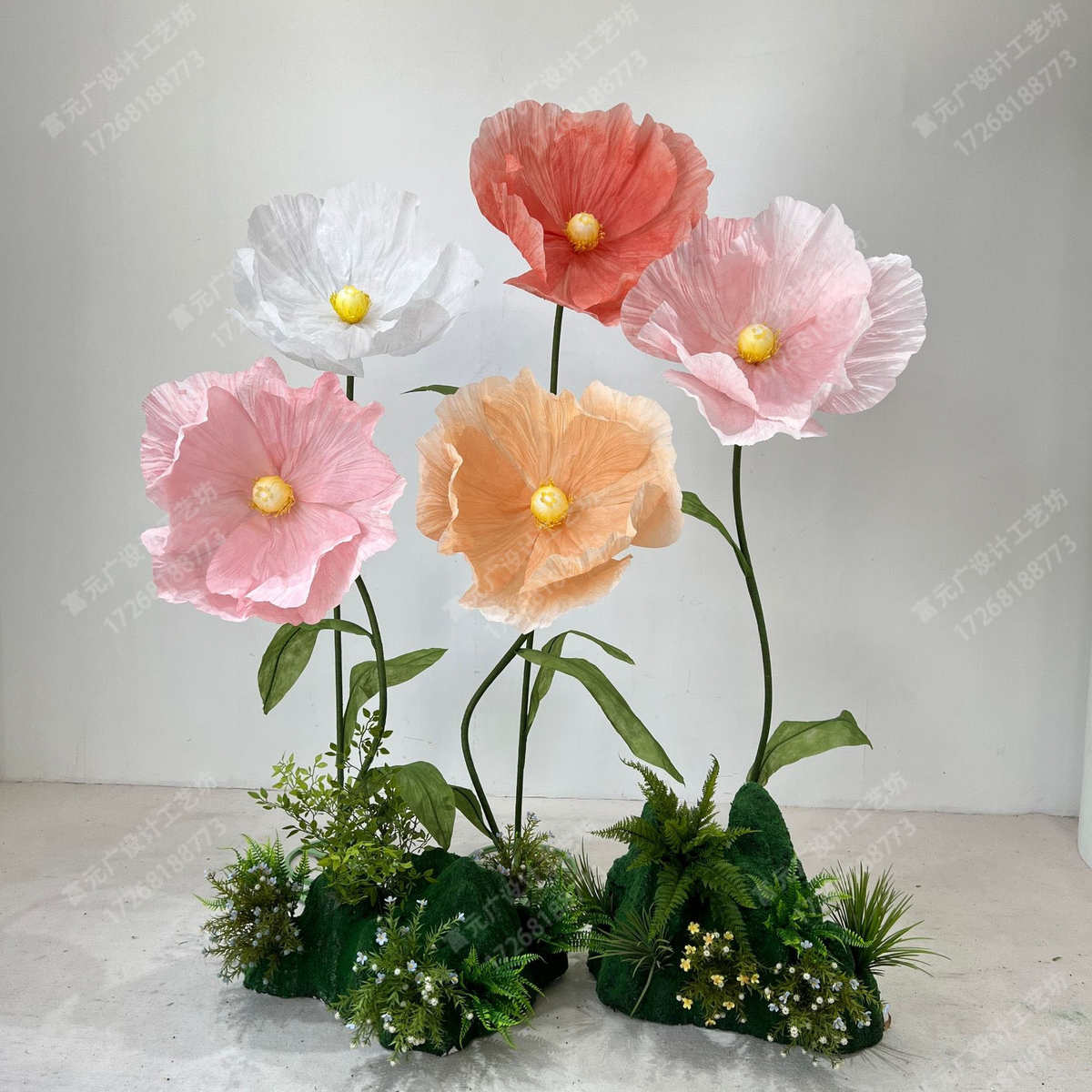 纸花花艺虞美人仿真成品花背景装饰婚庆道具商场橱窗摆件美陈装饰