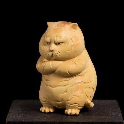 OQ5M黄杨木雕中式客厅吉祥物老虎工艺品摆件可爱动物文玩手把件生