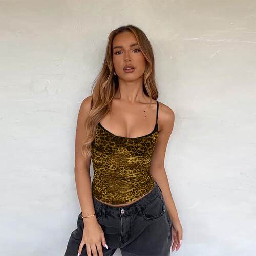 Women's Leopard Print Top Casual Sleeveless Top for Summer