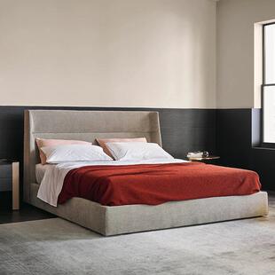 意式 极简亚麻色华意布艺床高靠背设计空间CHLOE现代简约婚床