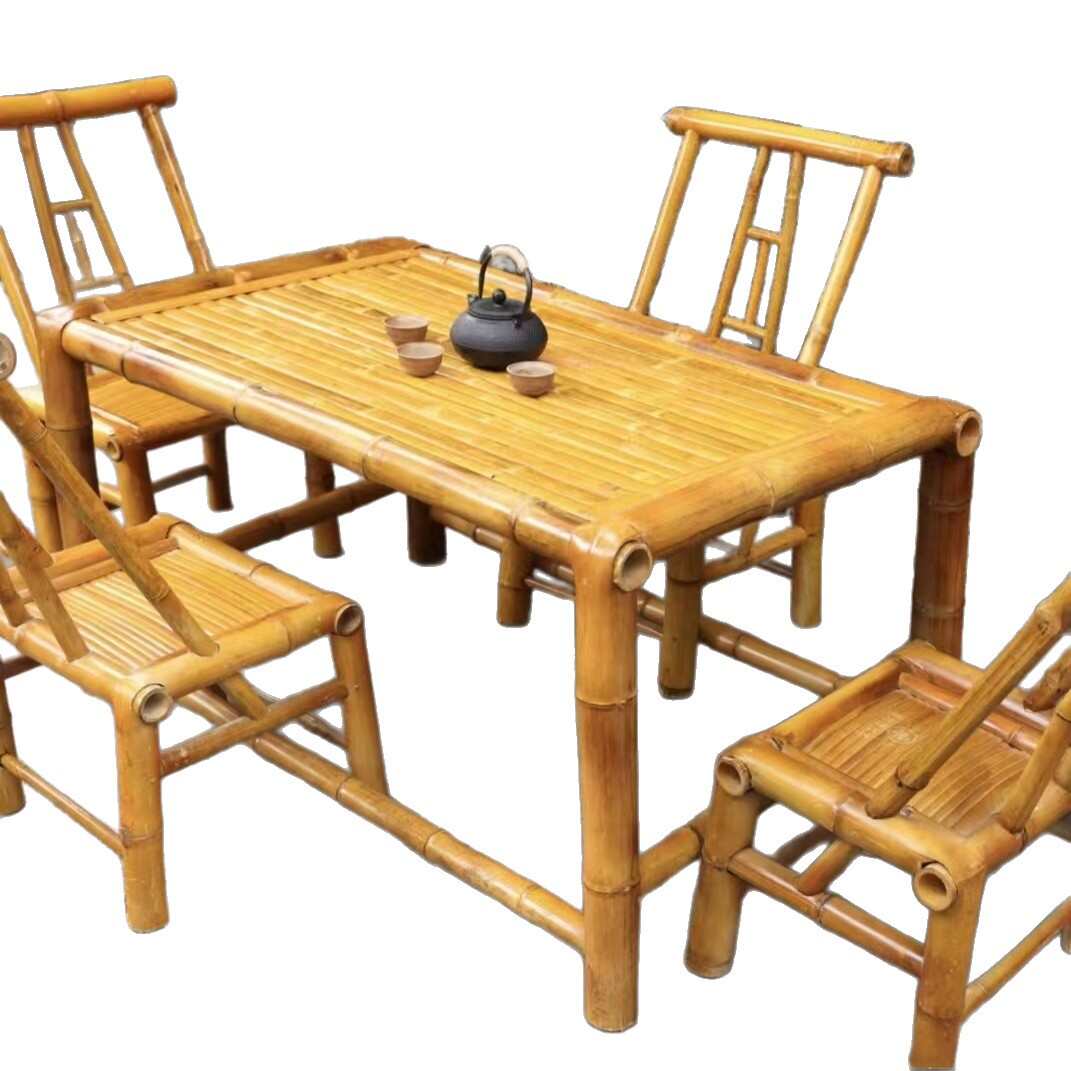 竹桌椅组合复古庭院老式竹桌户外竹桌椅竹编方桌竹椅市井风格桌椅