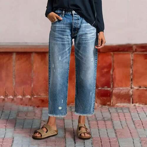 Cowboy women's straight cropped pants with frayed edges