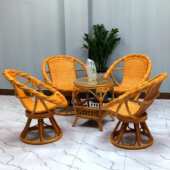 阳台旋转藤椅三件套新中式 休闲客厅圆桌真腾椅子喝茶几组合靠背椅