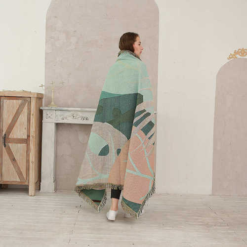 欧风沙树叶盖巾线毯发套毯ins北全发套沙露营彩色沙发