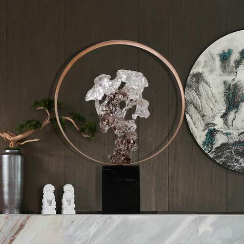 新中式摆件客厅电视柜玄关透明树脂工艺品办公室桌面摆设茶楼装饰