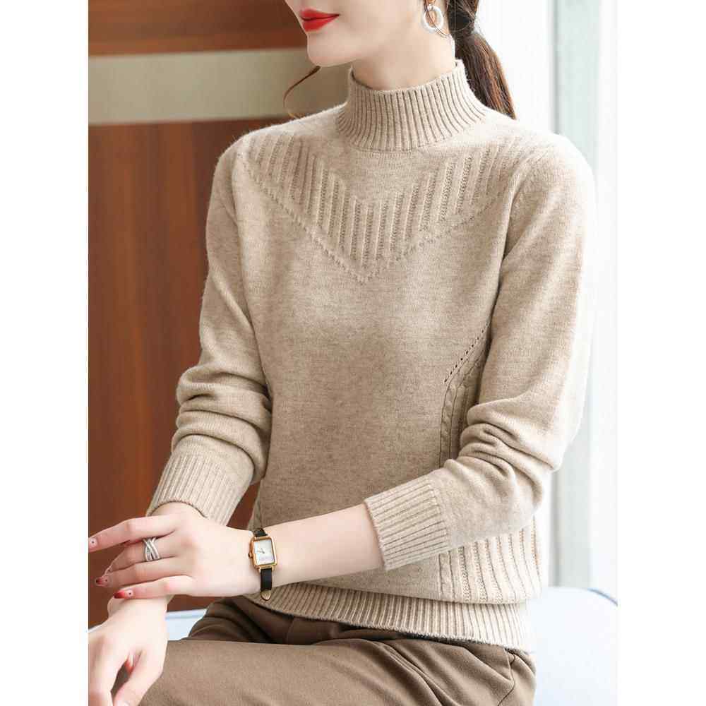 喜卉妈妈秋装洋气针织上衣中年女秋冬内搭毛衣中老年半高领打底衫