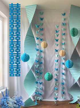 蓝色系蜂窝球立柱路引婚房布置套装小红书喜字拍照背景墙结婚装饰