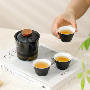 旅行茶具一壶三杯快客杯商务礼品黑陶便携户外茶具定logo伴手礼