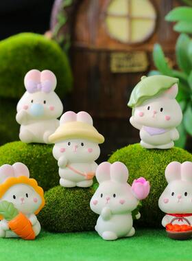 可爱卡通小兔子迷你树脂公仔桌面摆件创意车载装饰少女心儿童礼品