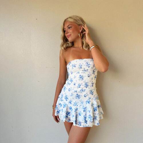 Women's Floral Print Tube Dress Feminine Fashion Casual