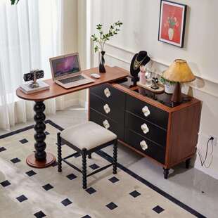 法式复古斗柜梳妆台一体实木梳妆台卧室小户型中古风梳妆桌化妆桌