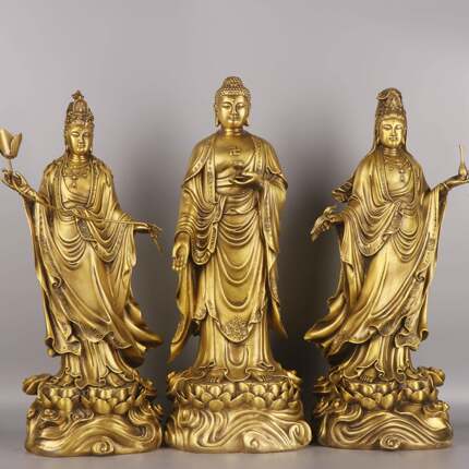 杨铜记家居办公室三圣摆件铜西方三圣华严三圣