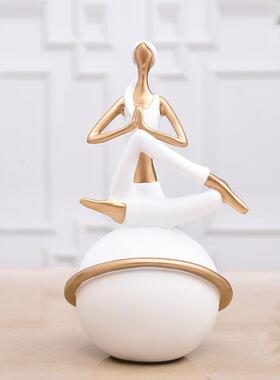 电视柜上的装饰品摆件高级感客厅欧式瑜伽女孩树脂工艺品瑜伽馆家