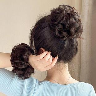 中老年女士花白假发白发发髻弹力发包蓬松凌乱发圈丸子头发饰头饰