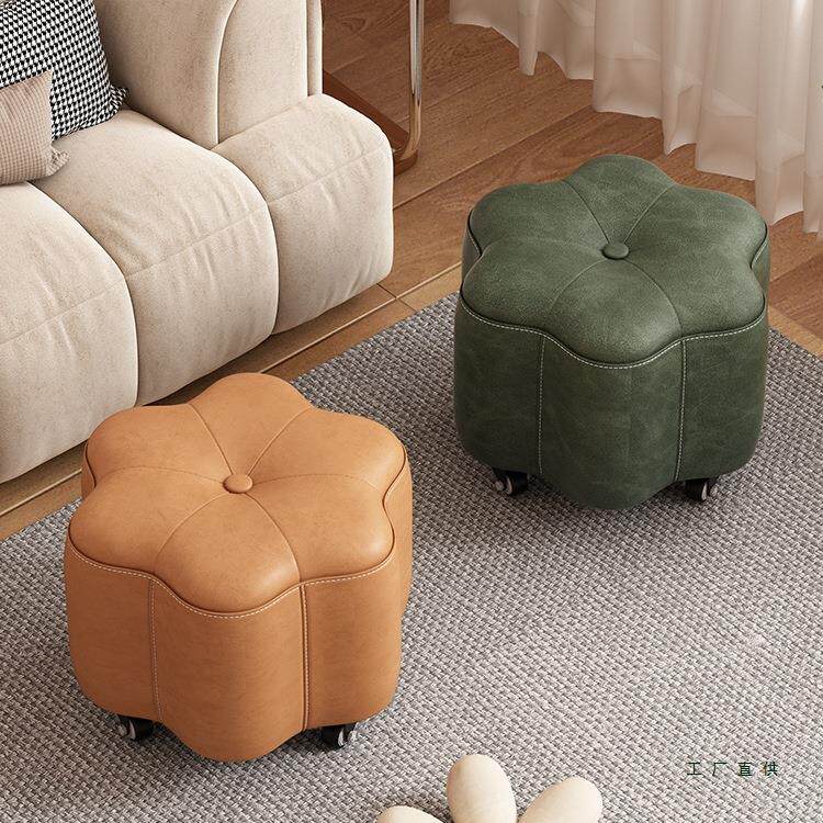 万向轮小凳子家用客厅静音滑轮凳子高颜值茶几沙发凳软包成人凳子