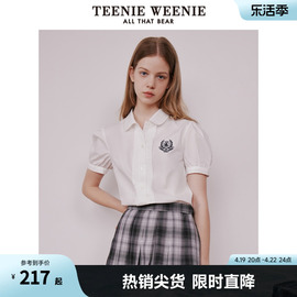 teenieweenie小熊学院风短袖衬衫，女夏季白色，衬衣打底衫制服多巴胺