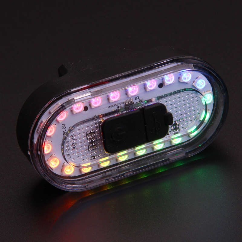 高档新款USB充电自行车尾灯LED高亮骑夜灯七彩山地车尾灯警示灯