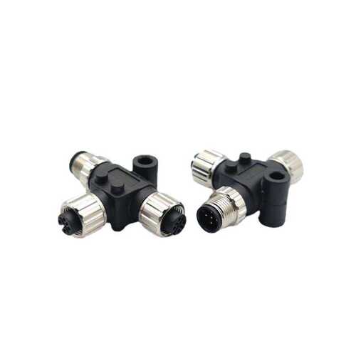 M12工业防水三通连接器 A B D S T编码T-型头带线公母头3-17P接头