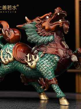 上善若水 《风火麒麟》铜摆饰一对 招财纳福公司家居装饰品0101