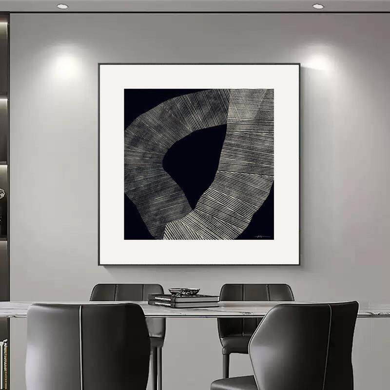 意式极简餐厅装饰画抽象高级感黑白灰客厅挂画现代简约正方形壁画