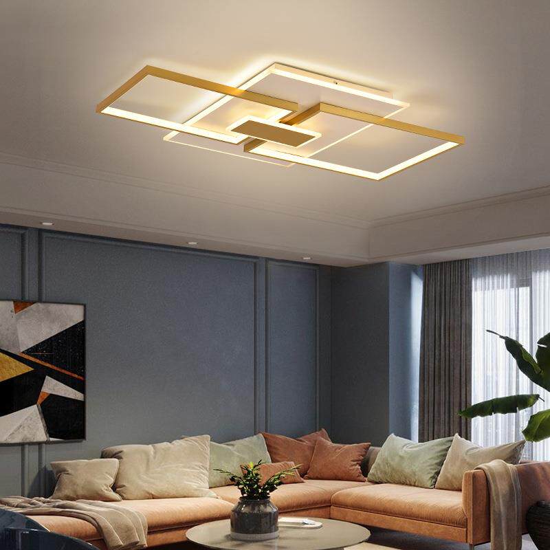 现代简约金色客厅灯北欧创意餐厅灯卧室灯具大气长方形大厅吸顶灯