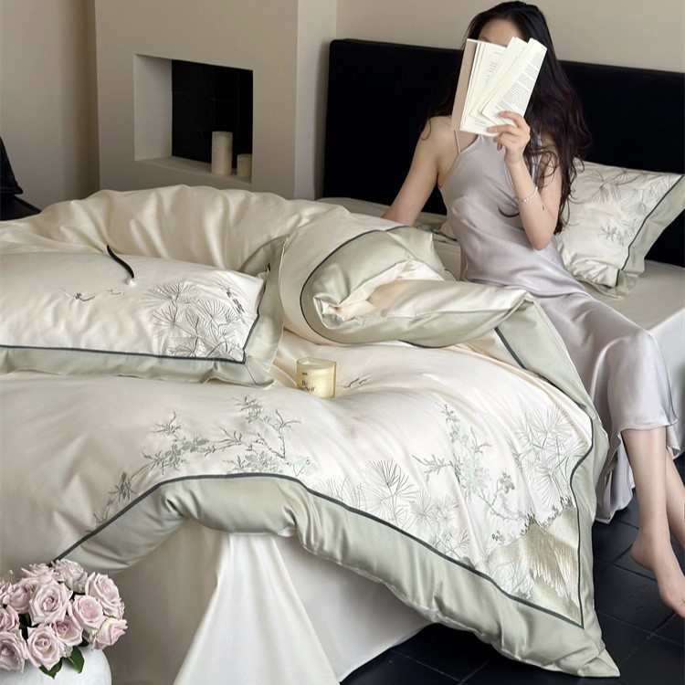 古韵100s8全面中式四风1清新.高精密长绒棉花卉刺绣件套床上用品