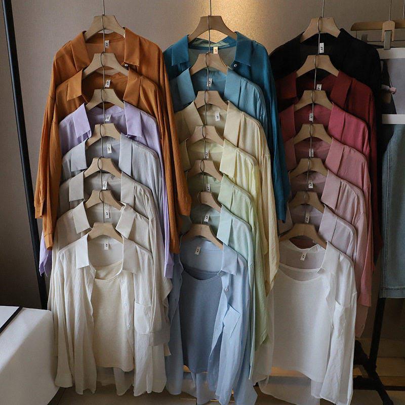 现代舞服装韩系纯色衬衣+吊带新款女士两件套宽松衬衫夏季慵懒风
