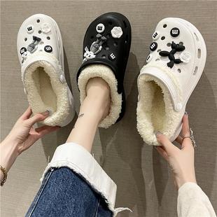 棉拖厚底增高松糕防滑外穿保暖棉鞋 女冬季 加绒洞洞鞋 2025秋冬新款