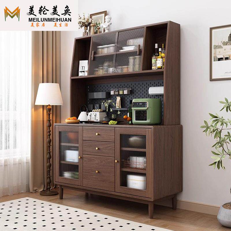 北欧实木餐边柜1.2M靠墙一体餐厅置物柜茶水柜橡胶木厨房碗筷橱柜
