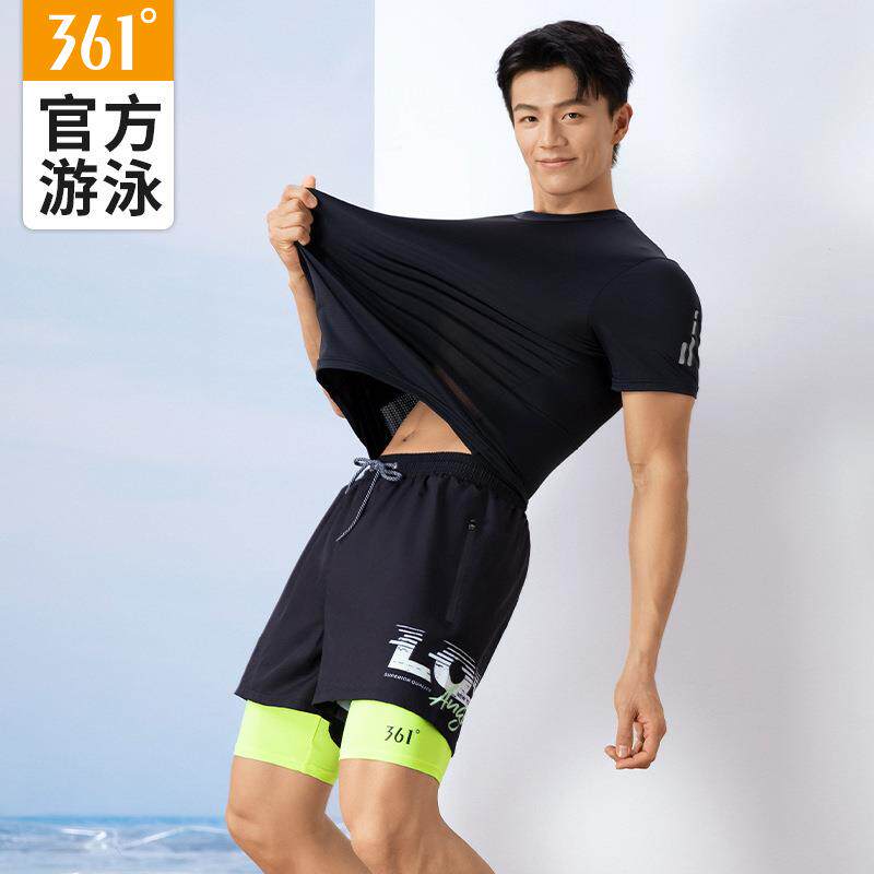 361男士泳衣套装泡温泉泳衣男款游泳上衣防尴尬泳裤速干专业泳装