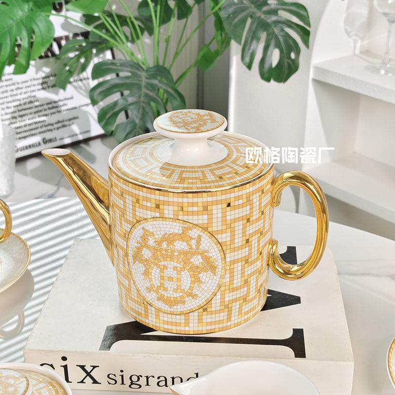 跨境欧式陶瓷咖啡茶具15件茶壶奶罐糖罐组合办公会客家用下午茶具