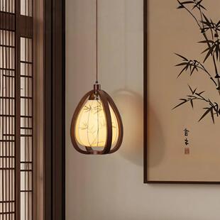 宋代美学彩绘竹灯具实木布艺式中小吊灯禅叶新意中式餐厅茶室卧室