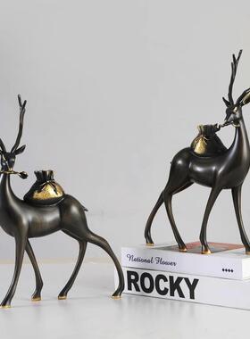 《财通鹿亨》招财鹿家居装饰品客铜806厅玄关办档公室桌面轻奢高