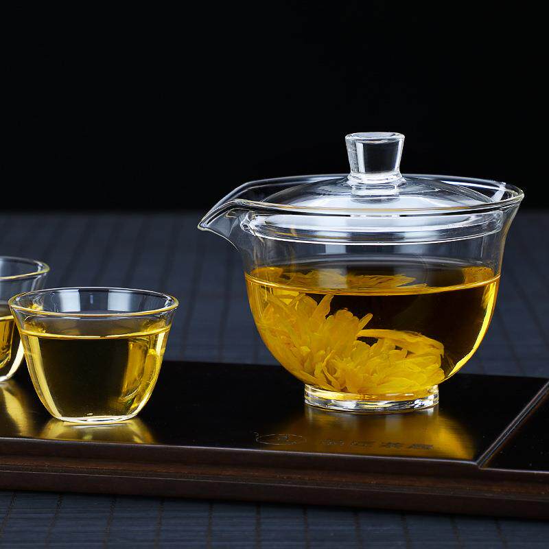 高硼硅三才玻璃茶盖碗手抓彩色泡茶功夫茶具套装大茶杯耐热带盖