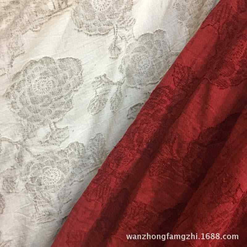 砂洗面料亚麻棉提花布剪花衬衫裙装玫瑰花春秋款时尚服装布料现货