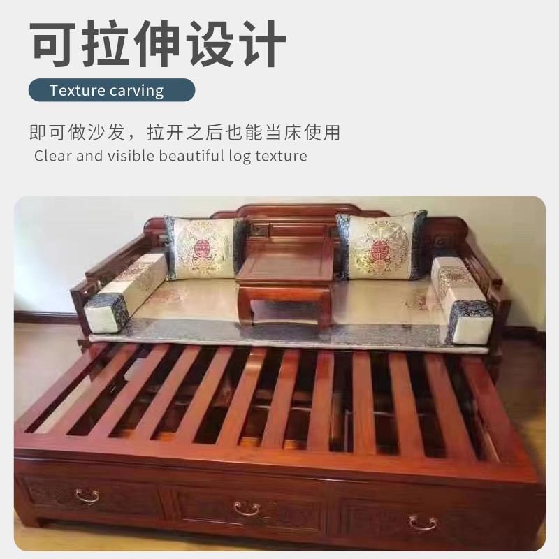 老榆木推拉罗汉床实木大象储物伸缩床沙发床多功能推拉床双人床