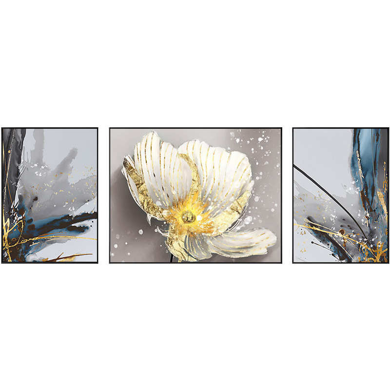 轻奢客厅装饰画北欧轻奢创意花卉墙面挂画沙发背景墙大气三联壁画图片