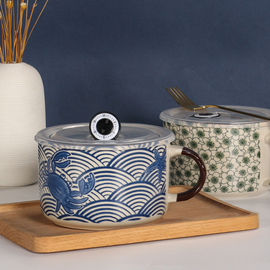 家用创意日式便当盒卡通可爱饭盒陶瓷泡面碗带盖学生宿舍大汤碗