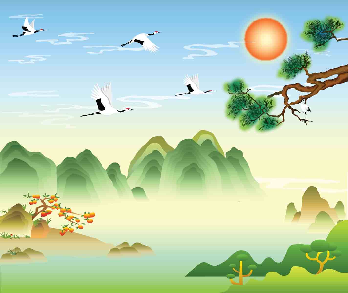 海报印制308素材松梅竹展板121松鹤图  ai