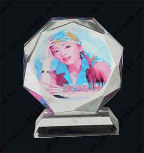 DIY送情人礼品 八角圆形水晶摆件 定制 水晶影像