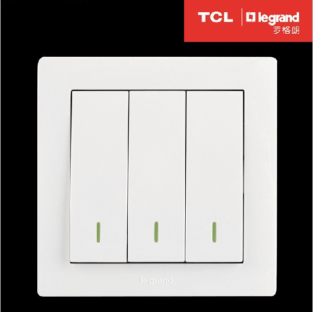 tcl-罗格朗开关插座面板 逸系列 三位双控带荧光开关销售