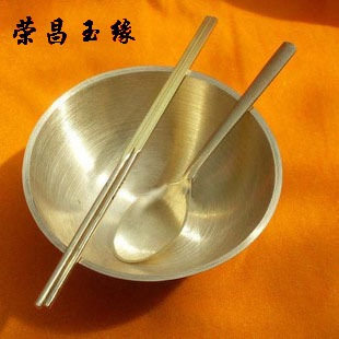 铜器摆件纯黄铜碗筷子铜勺子三件套.儿童宝宝生日礼品
