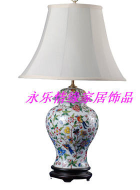 手绘花鸟陶瓷台灯白色将军罐
