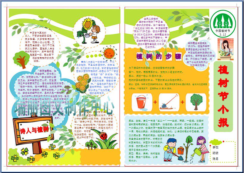 植树节小报彩色电子板报成品绿化电脑手抄报简报彩色小报模板353
