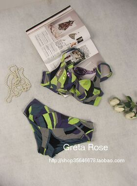 荷兰hun*em*ller迷彩 几何图案 比基尼分体泳衣有大尺码 大罩杯