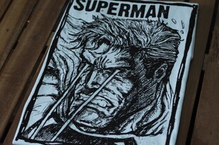 正义联盟 超人SUPERMAN 手绘风格印花漫画英雄 圆领欧码男士T恤