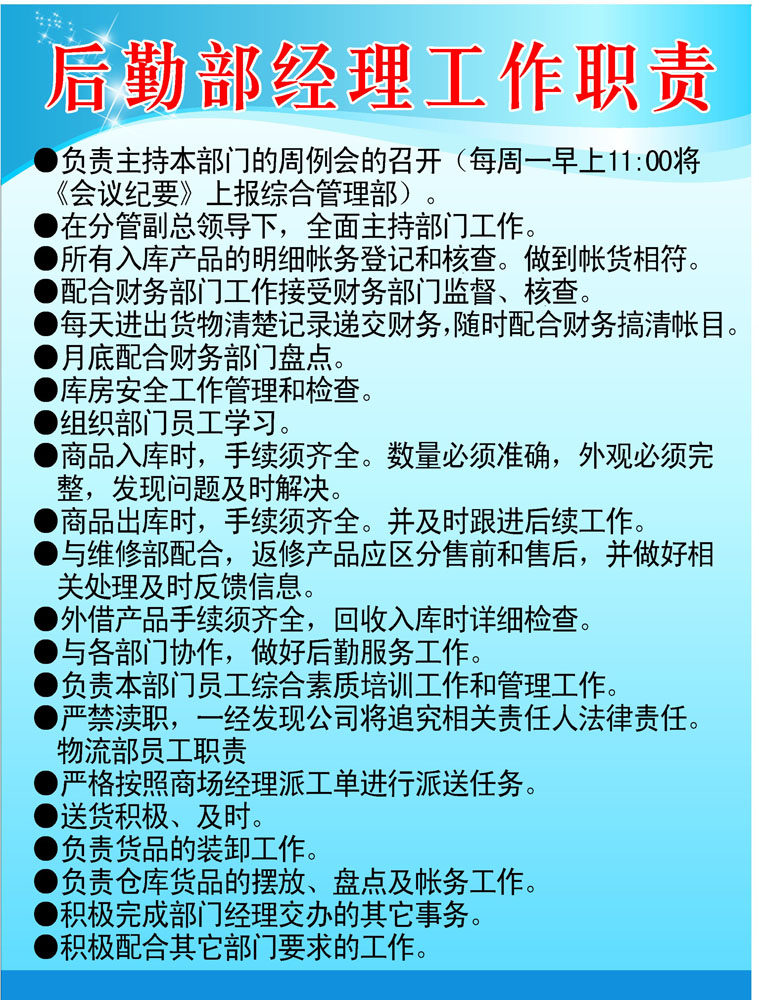 海报印制358职责海报展板素材制作1152后勤部经理工作职责